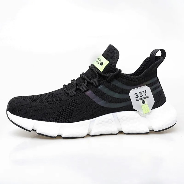 Mode Herr Dam Sneakers Mesh Andas Vita Löpartennisskor Bekväma utomhussporter Casual Unisex Plus Size G218-Black 44