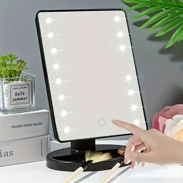 1 st LED skrivbords nattlampa sminkspegel skrivbord 360 graders roterande förvaring beröringskänslig sminkspegel White 22 light