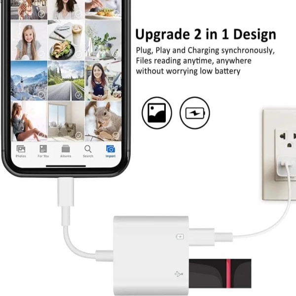 Adaptateur OTG för iPhone 14 13 12 11 Pro Max XR 8 Plus, kabel Lightning versus USB 3.0, convertisseur pour souris, clavier, kamera, lecteur de carte 2 in 1-Lightning