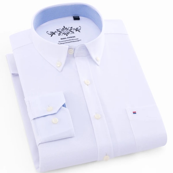 Snygg skjorta i bomullsblandning för män, formell ventilerande lapel Normal passform Långärmad skjorta med knapp för affärsaktiviteter WHITE 45
