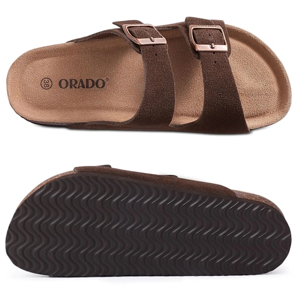 Pallene Nya Mode Kork Tofflor För Kvinnor Män Läder Tuede Flats Sandaler Sandaler Sommar Par Strand Sandals Med Justerbar Spänne Spänne. Cow Suede-AT4 42