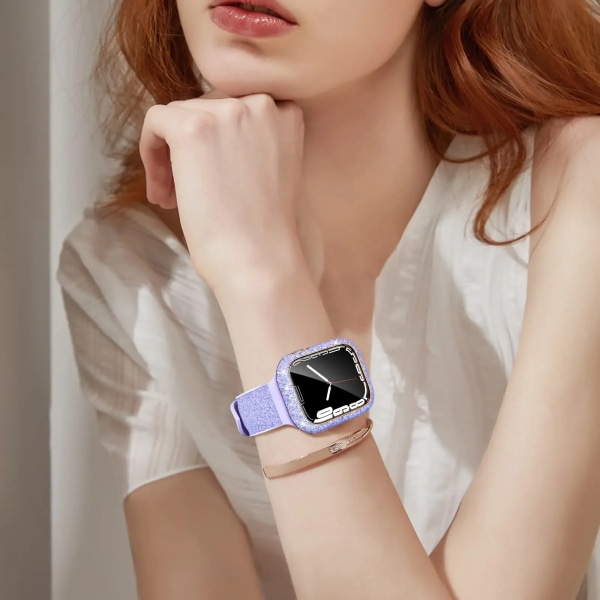 Cover för Apple Watch case 45 mm 41 mm 44 mm 40 mm Bling Bumper Skärmskydd för Apple Watch Series 9 8 7 4 5 6 Se blue 40mm