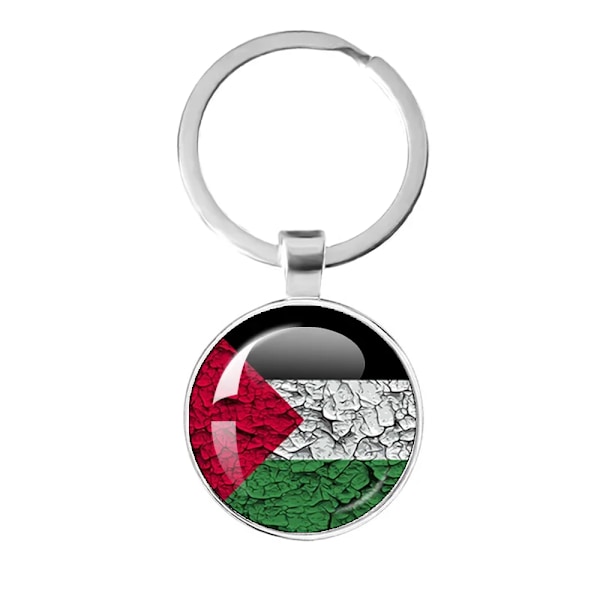 Personaliserade Konstmönster Palestina Nation Flagg Emblem 25Mm Glas Cabohcon Nyckelringar För Kvinnor Män Smycken Gåva 5