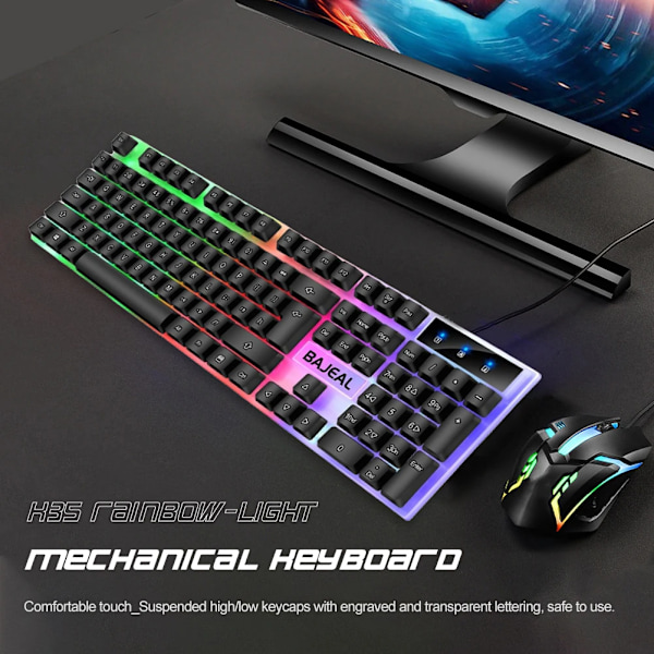 Trådlös Mekanisk Tangentbord Ergonomisk Tangentbord 1,5M Kabel Sju Färgljus Backlit Tangentbord 98 Tangenter Gaming Tangentbord För Pc-Spelare White