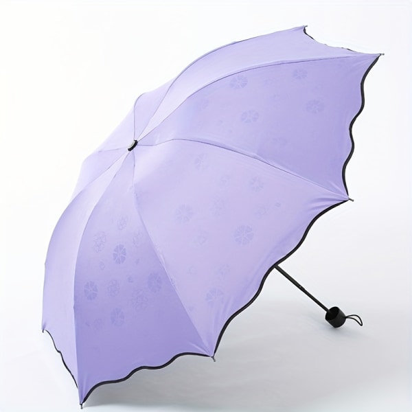 Water Blossom Paraply, Solskydd UV-skydd manuellt hopfällbart paraply, Följ din resa med detta paraply som blommar när det regnar Purple