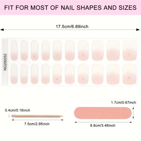 French Tip Semi Cured Gel Nail Wraps, Semi-cured Gel Nail Strips - Fungerar med alla nagellampor, Salong-kvalitet, Långvarig, Lätt att applicera och ta bort NG200252