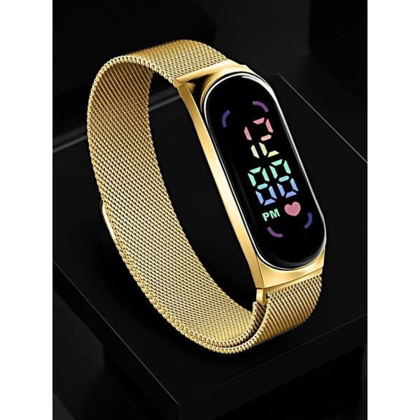 M7 tecknad LED-student elektronisk watch, innovativ färgglad sport- mesh - watch gold