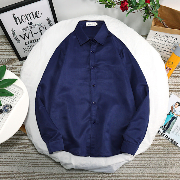 2023 Hösten Hongkong Style Trendy Mäns Långärmade Skjorta Ny Korean Style Inner Top Artistic Student White Shirt Base Red XXXXL