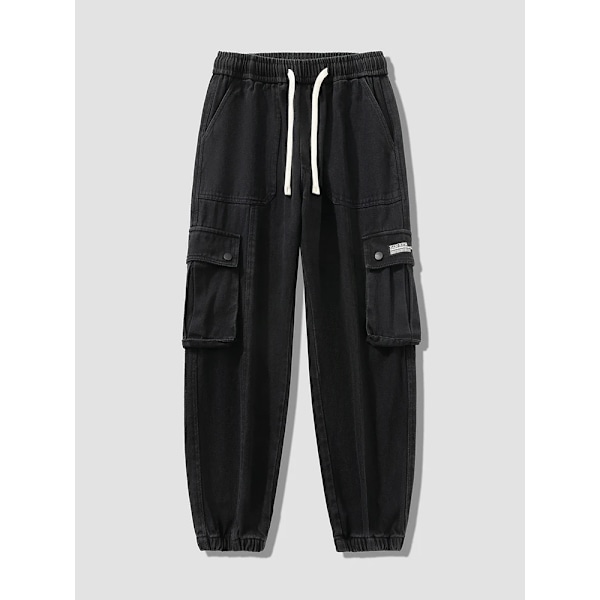 2023 Hösten Nya Mäns Lastbyxor Multi-Pockets Streetwear Baggy Jogger Byxor black L