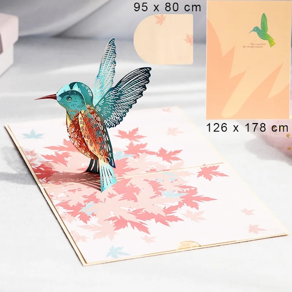 Nye 3D Pop Up Happy Birthday Invitationer Hilsenskort Børnegave Postkort Kage Klaver Miniature Tilpasselige Takkort Hummingbird