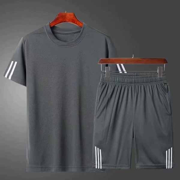 Sportsdräkt Mäns Sommar Casual Två-Del Fitness Kostym Morgon Löper Snabb Torra Kläder Lös Runda Nack T-Shirt Korta Ärmar White XXXL