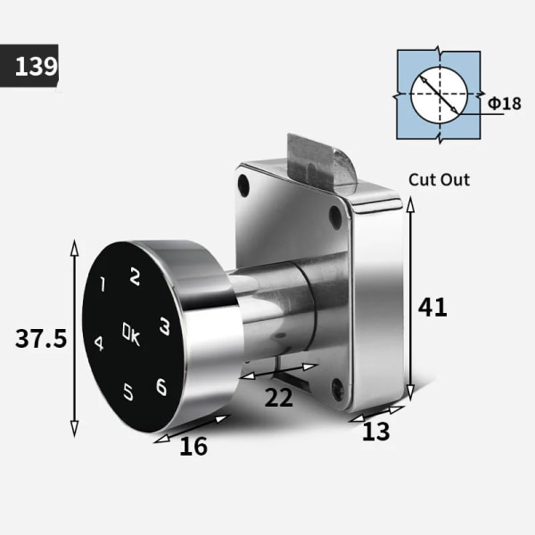 Smart Lösenord Lådskåp Trädörrlås moturs Knappsats Elektronisk kontors digital fillåda Dörrlås 139-22MM