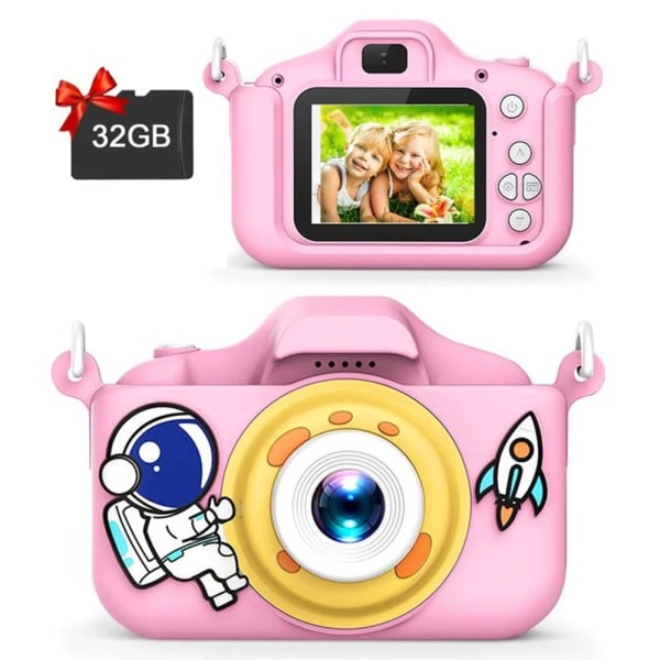 Ny tecknad barn Selfie-kamera HD Digitala videokameror för barn Leksaker med 32 GB SD-kort för barn Julfödelsedagspresenter X200 pink add 32