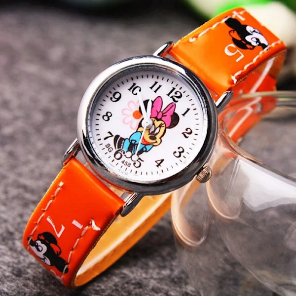 Disney Mickey Minnie Cute Cartoon Girls Kids Quartz Watches Children's Watch Lovely Fashion Girl Wristwatches orange