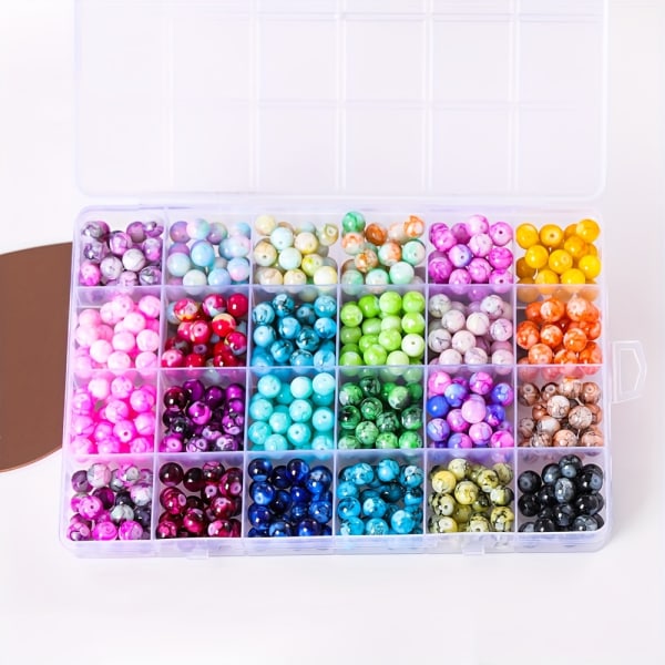 600 st Akrylglaspärlor Set för gör-det-själv smyckestillverkning 8 mm kristallpärlor läkande chakrapärlor, 24 färger runda ädelstenspärlor Armbandstillverkning Box