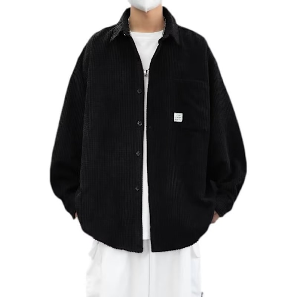 Vaffel Langærmet Skjorte Herre Efterår Og Vinter Japansk Trendy Arbejdstøj Skjorte Fløjl Vatteret Løs Plus Size Manchesterjakke Khaki XL