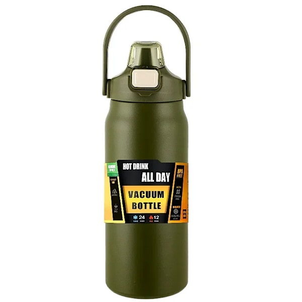 Termos Ulkona Kannettava 304 Teräs Termosmuki Tumbler Tyhjiöpullot Kylmä Ja Kuuma Urheiluväline Vesipullo Oljella Green 800ml