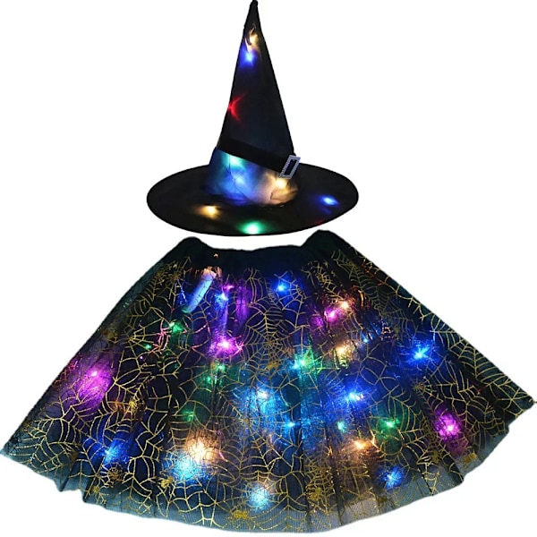 Kvinder Børn Pige Lysende Led Glow Lights Alv Heks Hat Stjerne Skjold Spider Web Troldmand Kostume Fest Gave Halloween Festivaler 5 for teens or women