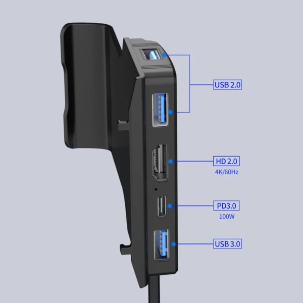 5 en 1 stöd för S6 airies 100W PD3.0 bas delad laddning USB-C-stöd S6-kompatibel HDMI 2.0 4K @ 60Hz USB3.0 10 Gbps för platta i form av vapeur 45W Charger Stand