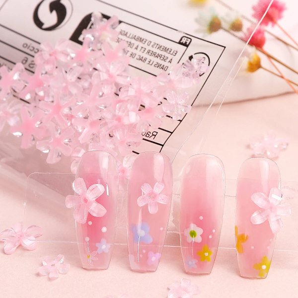 30 stk Kawaii Blomst 3D Neglekunst Charms Transparent Gelé Mini Blomster Rhinestone Dekoration DIY Designs Sommer Manicure Dele 100K-HS-YXMG