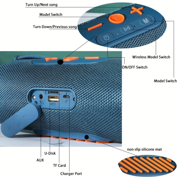 T&G341 trådlösa högtalare Bärbar BT5.3 högtalare, TF U-Disk Card Readingh trådlös högtalare, extra bas och stor ljudhögtalare Blue