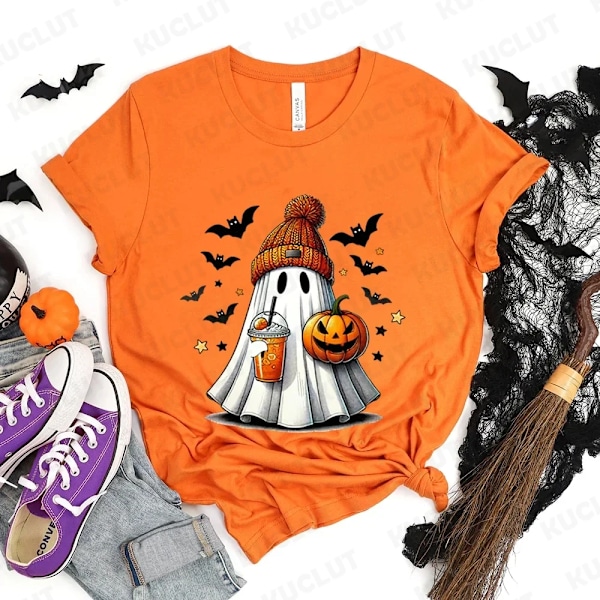 Happy Halloween Fashion Women T-Shirt Sommar Casual Tops Spooky Säsongen T-Shirt Halloween Pumpkins Gh T-Shirts Halloween Gåvar 20240811-D-14 XL