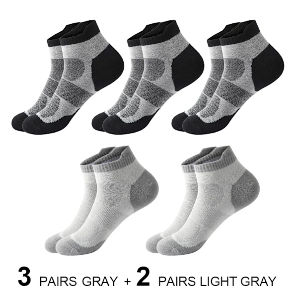 5 Par / Lot Høj Kvalitet Mænd Ankel Strømper Åndbar Bomuld Sport Mesh Casual Atlet Sommer Tynd Cut Cut Short Sokken Socken Plus Størrelse 3 Black 2 Gray EU(38-45)