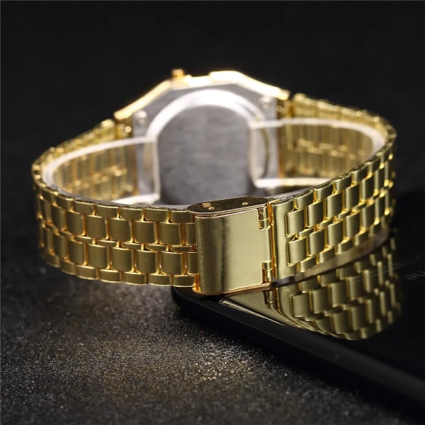 Watch Män Digital Led Mode Lyx Rostfritt stål Fyrkantigt Armbandsur Elektroniska Damklockor Manklocka Reloj Hombre Rose Gold