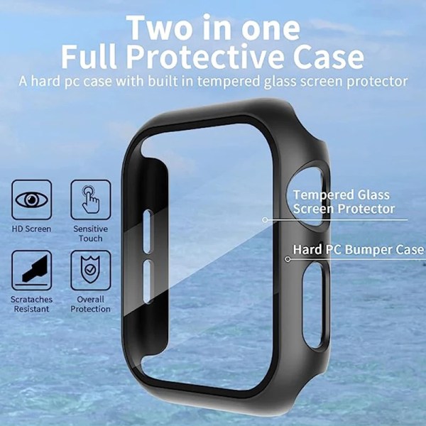 Glas+Matt Watch Cover för Apple Watch Case 45mm 41mm 44mm 40mm 42mm 38mm Bumper+Screen Protector för Iwatch SE 9 8 7 6 5 4 3 2 Midnight Blue 44MM Series SE 6 5 4