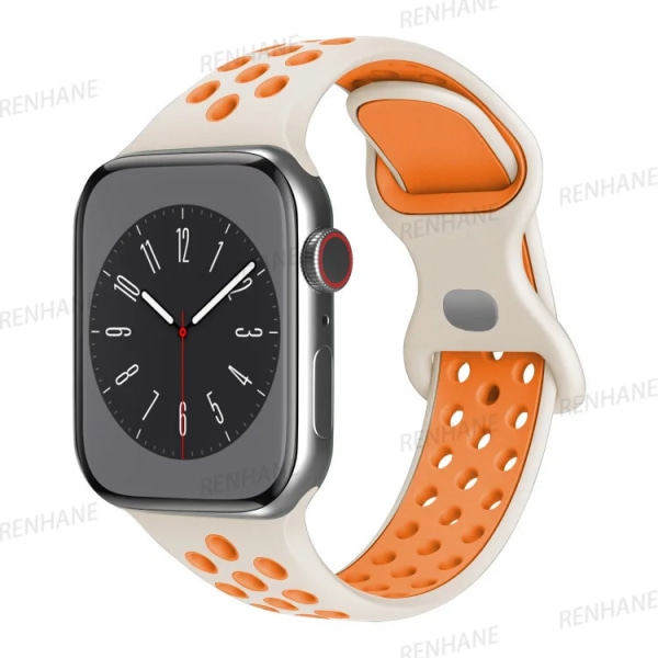 Sportrem för Apple Watch Ultra 49mm Series 9 8 7 41mm 45mm 44mm 40mm 38MM 42MM Andningsbart handledsarmband iWatch 6 SE 5 3 Band 27 Starlight orange Ultra 49mm