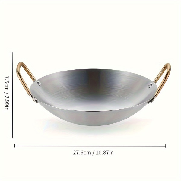 1 st wok, generisk wok i rostfritt stål, friterad stekpanna, för wokning, grillning, stekning, ångning, kokkärl, köksutrustning