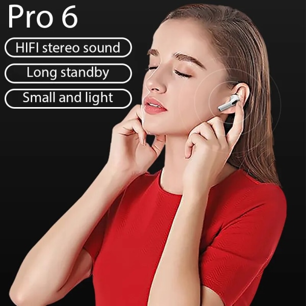 Original Air Pro 6 trådlösa hörlurar med Mic Touch Control Öronsnäckor Trådlösa Bluetooth Headset Pro 6 Fone Bluetooth hörlurar Black