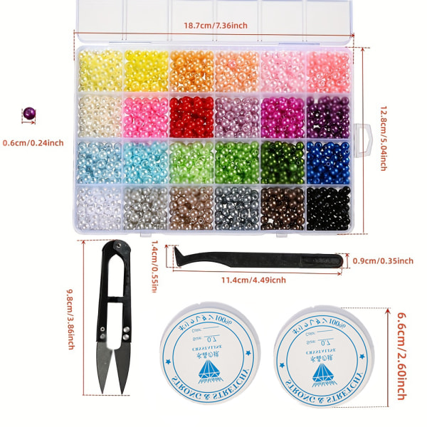 24 färger Cirka 1400 st Mix Akrylpärlpärlor Set 6mm Multicolor Pearly Beads Lösa pärlor för hantverk med hål för smyckestillverkningssats Mix Color