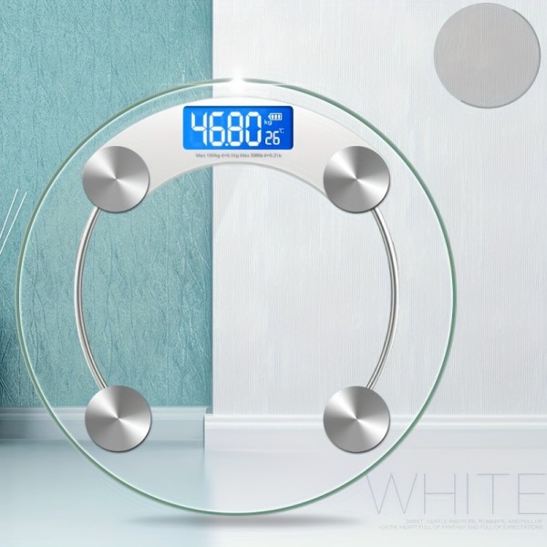 Transparent badrum rund elektronisk våg, intelligent vägande LCD-viktvåg, bärbar digitalvåg med vikt på 180 kg, 3 färgalternativ white