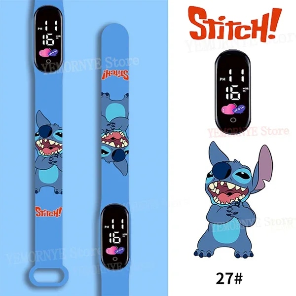 Disney Stitch Digitale Børneure Animefigurer LED Lysende Ur Berøring Vandafvisende Elektronisk Sportsur Børnefødselsdagsgave army green