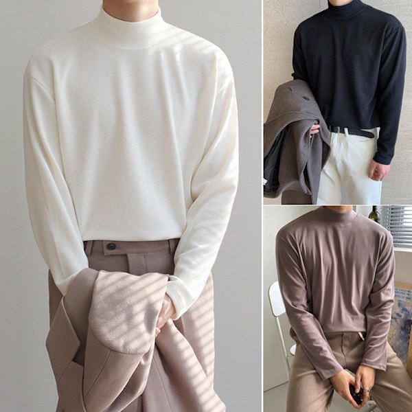 Vår Halv Turtleneck Bottoming Skjorta Mäns Lös Bottomerande Koreansk Varm Hög Halsade Höst Underkläder Mäns Långa- T-Shirt White Turtleneck L