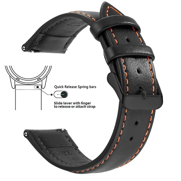 Top Grain äkta läder watch , Quick Release 18mm/20mm/22mm watch , Passar Samsung Galaxy Watch, Garmin Huawei Watch Black Orange Black