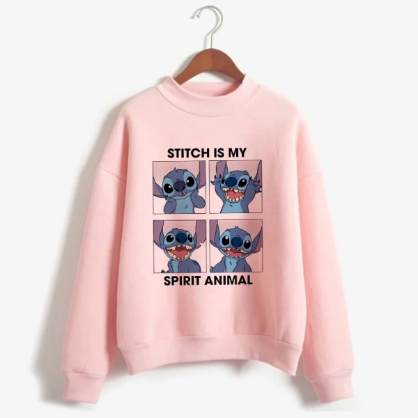 Rosa turtleneck hoodie Stitch Roliga kvinnor Harajuku Söt Lilo and Stitch Animetröja Manga Streetwear Hoody Kvinna 965 S