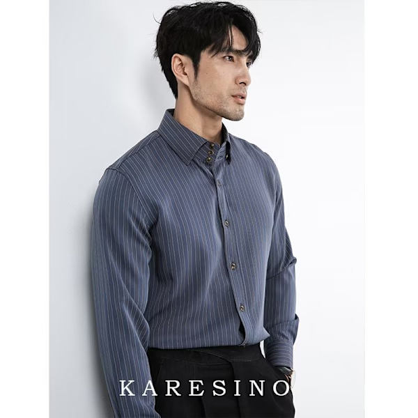 Retro Kaffe Farve Stribet Skjorte Mænd Langærmet Business Casual Top Spids Krave Britisk Trendy Slim-Fit Skjorte Vår Og Efterår. Apricot XXL
