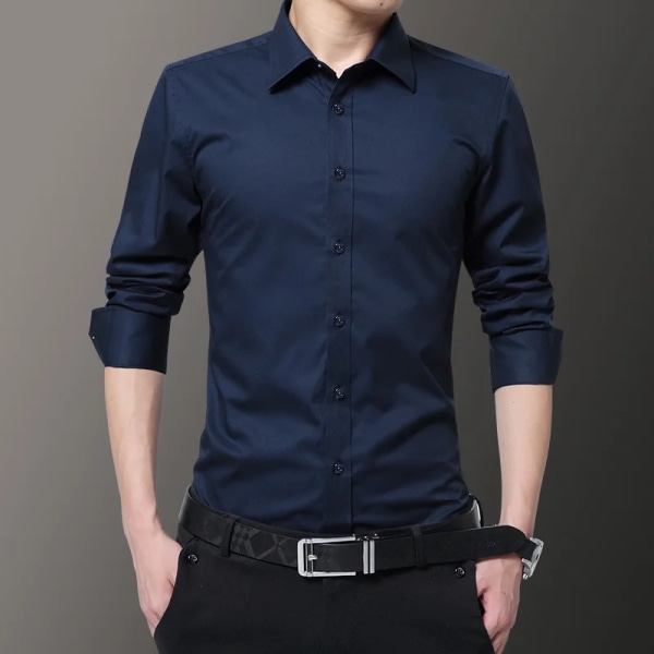 Herr Vit skjorta Vår Höst Enfärgad Business Lapel Långärmad Formell skjorta Man Plus Size 7XL 8XL Svart Ljusblå Marinblå Navy blue Asia 8XL