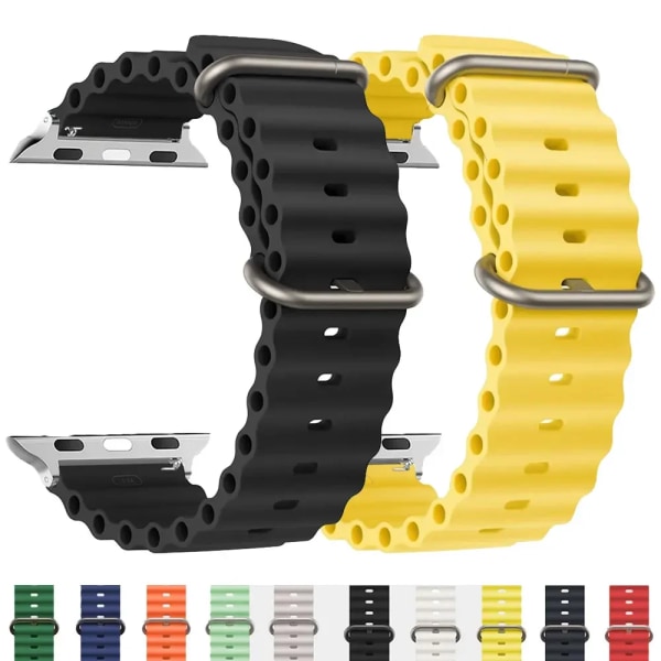 Rem För Apple Watch ultraband 49mm 44mm 45mm 41mm 40mm 38mm 44 45 mm 1:1 Original Ocean belt iWatch series 9 8 7 se band 03-Yellow 42mm 44mm 45mm 49mm