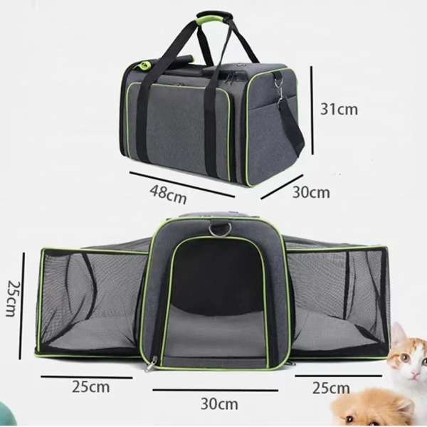 Stor kapacitet Cat Pet Airlines godkänd reflekterande tejp Cat Travel Bag expanderbar Vikbar mjuk hundbärare colour2 L 48x30x31cm