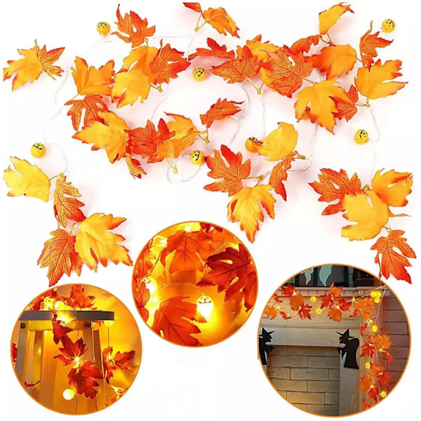 Kunstige Efterårsløv Maple Blade Græskar Girlande Led Efterårs Dekorationer Fe Lys Halloween Thanksgiving Party DIY Forbrugsvarer Rekvisitter style E