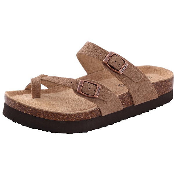 Pallene Nya Mode Kork Tofflor För Kvinnor Män Läder Tuede Flats Sandaler Sandaler Sommar Par Strand Sandals Med Justerbar Spänne Spänne. Cow Suede-AT4 39