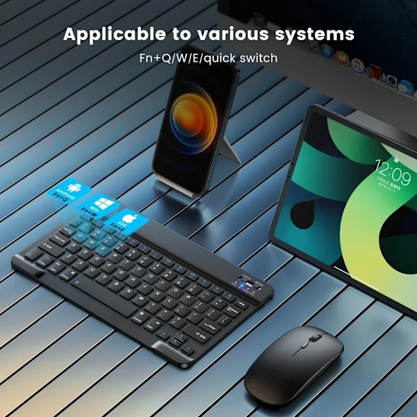 Bluetooth-kompatibelt tastatur og mus til iPad Xiaomi Tablet Mini trådløst genopladeligt tastatur til Android iOS Windows Black-and mouse A