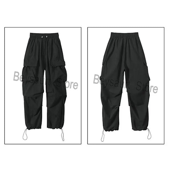 Streetwear 2023 Forår Harem Casual Bukser Mænd Elastisk Talje Solid Farve Cargo Bukser Multi Lomme Løs Baggy Bukser Til Kvinder black Chinese Size S