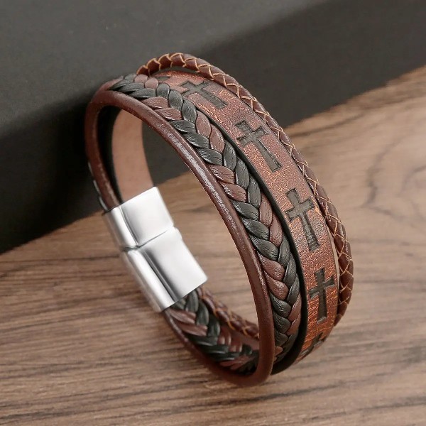 Ny design Flerlagers handvävda armband och armband i äkta läder Herrlegering Mode Armband Presenter E-leather brown 19cm long