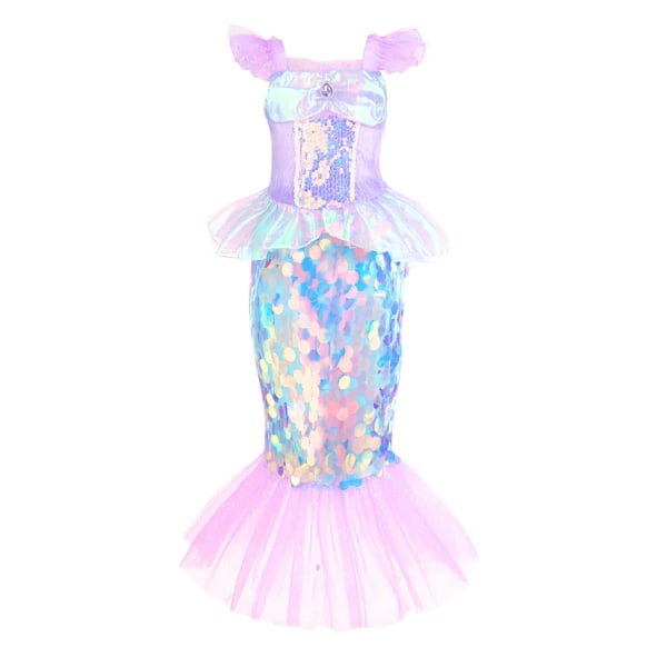 Lille Havfrue Princess Cosplay Sequin Bling Kjole Til Piger Fødselsdagsfest Halloween Børnetøj Kostume DRESS 10 7-8T(140)