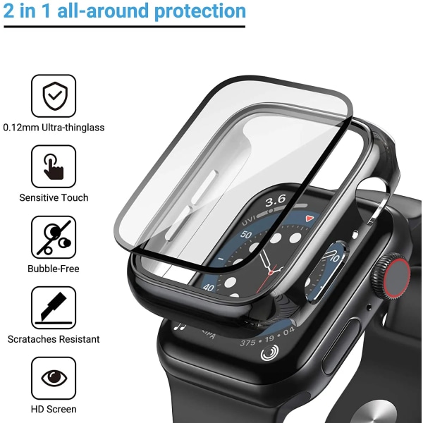 Glas+ cover För Apple Watch Case 44mm 40mm 45mm 41mm 42mm 38mm Tillbehör Pläterad skärmskydd iWatch-serien 9 8 6 5 3 se 7 Abyss Aluminum 41mm series 7 8 9