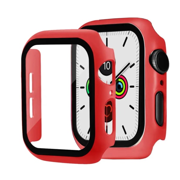 Glas+ cover För Apple Watch Case 44mm 40mm 42mm 38mm stötfångare Skärmskydd för Apple Watch Tillbehör 9 8 7 6 5 4 3 41mm 45mm Red 13 Series 654SE 44MM